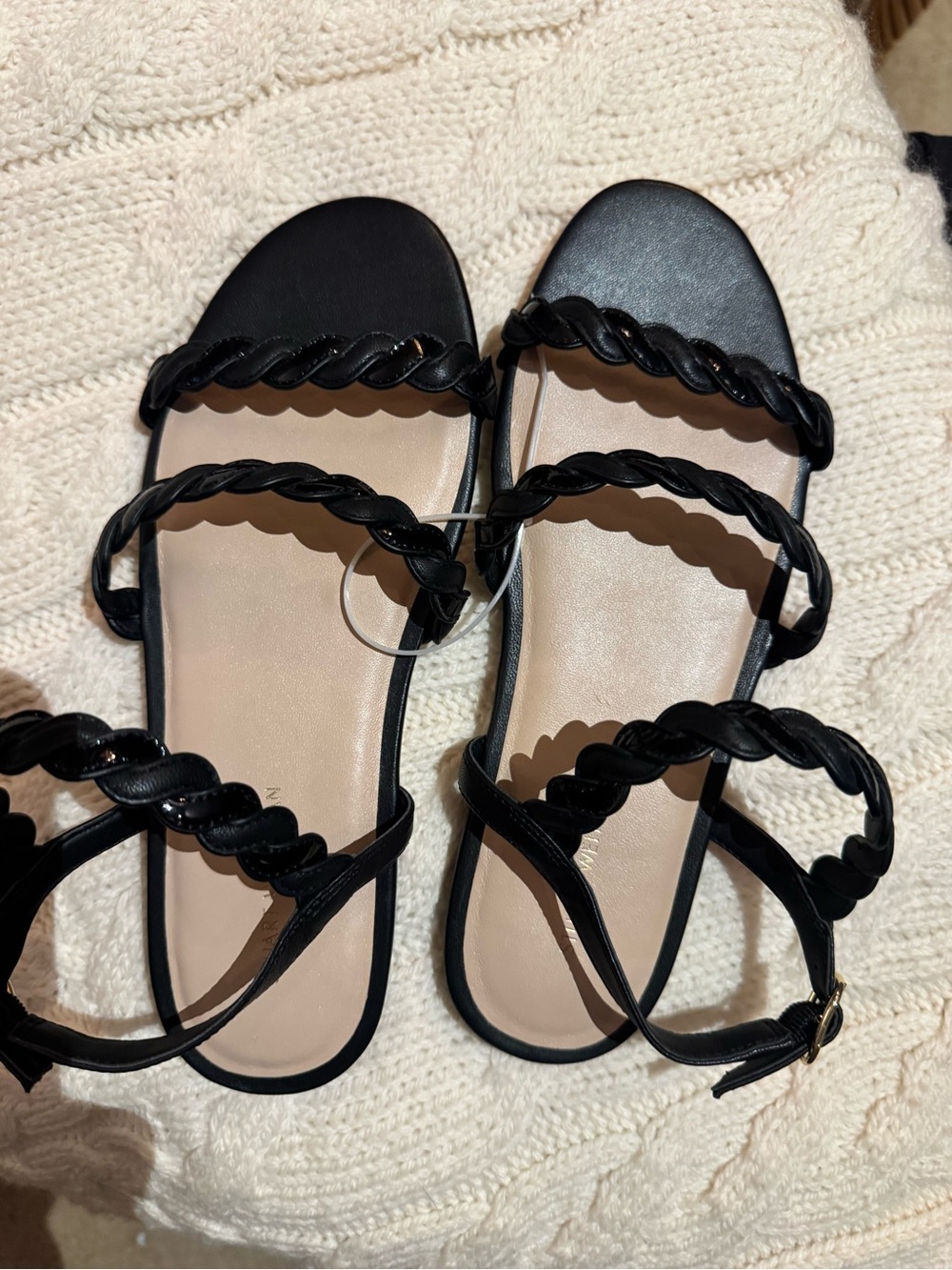 NWT Stuart Weitzman Twistie Braided-Strap Flat Sandals - Black - 6